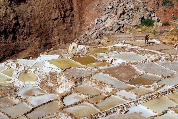 Luchtbeeld van een man die op een landschap staat