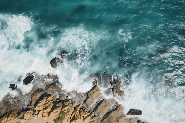 luchtbeeld van een strand met een grote watermassa generatieve ai