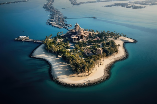 Luchtbeeld van een tropisch eiland in de Indische Oceaan Bali Indonesië Luchtfoto van Palm Island in Dubai