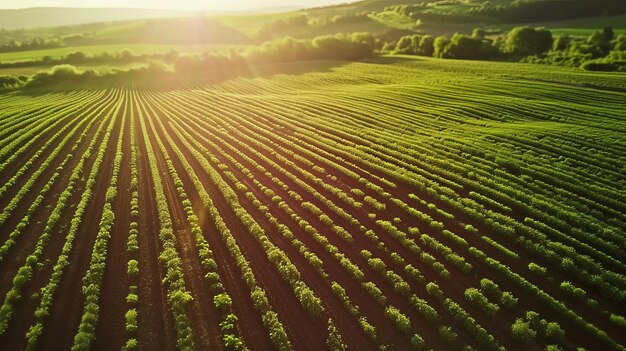 Luchtbeeld van een weelderig groen veld met Rolling Hills Earth Day.