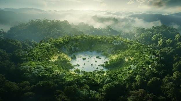 Luchtbeeld van groen bos rond de planeet land concept van het behoud van het ecosysteem met de natuur