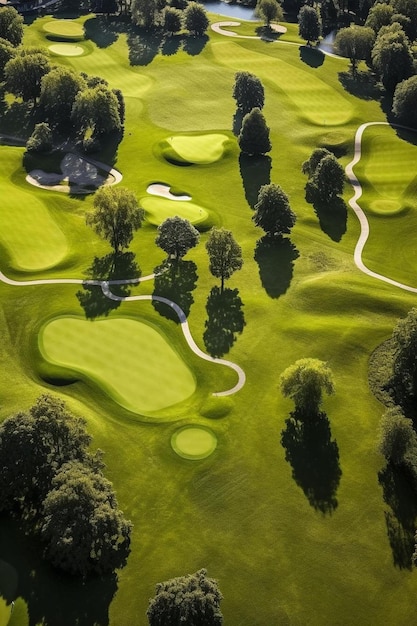 Foto luchtbeeld van groen gras en bomen op een golfveld