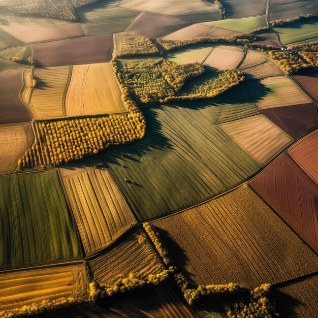 Luchtbeeld van groene velden