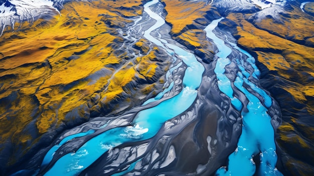 Luchtbeeld van het gletsjerrivierstelsel in IJsland