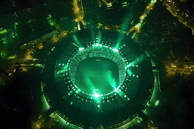 Luchtbeeld van het nachtelijk stadion