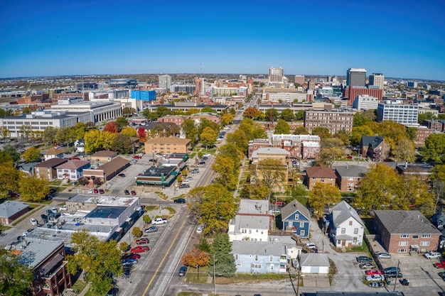 Luchtbeeld van Lincoln, Nebraska in de herfst