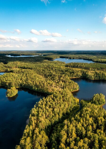 Luchtbeeld van meren tegen de lucht in Finland