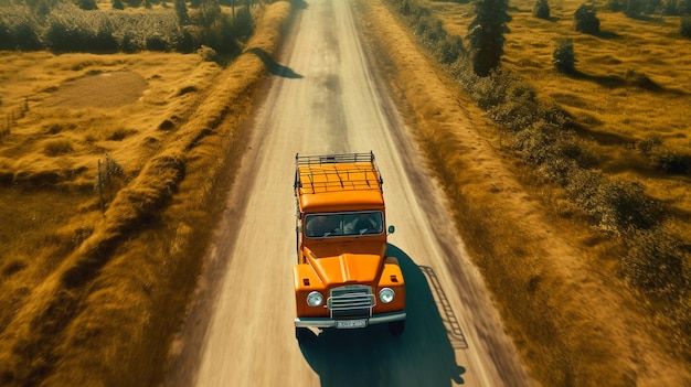 luchtbeelden van de zomerweg in een bos