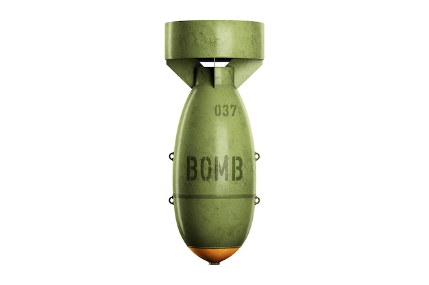 Foto luchtbom geïsoleerd op witte achtergrond concept oorlog doden conflict politiek bombarderen kopieer ruimte