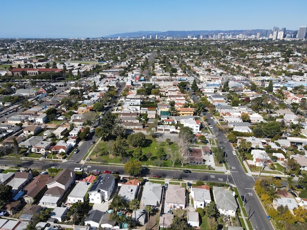 Luchtfoto boven de wijk Reynier Village in West Los Angeles, Californië, VS