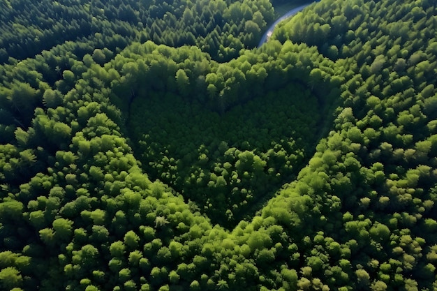 Luchtfoto bovenaanzicht hartvormige bosboom Regenwoudecosysteem AI genereert