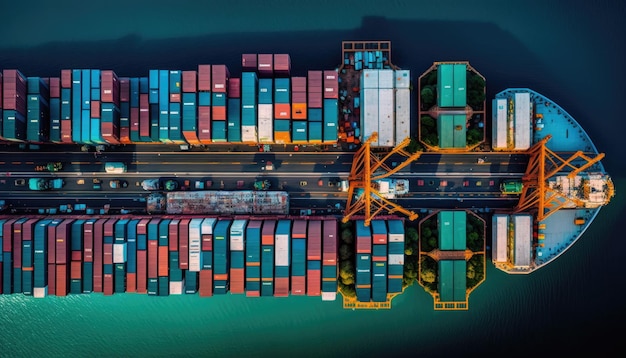 Luchtfoto Container internationale scheepvaart Logistieke bedrijfsvoering Made by AIArtificial intelligence