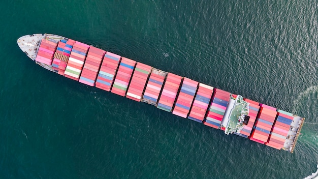 Luchtfoto Containerschiplading in de zee voor logistieke bedrijven