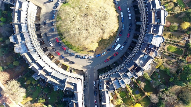 Luchtfoto drone uitzicht op de Circus straat in Bath Somerset UK