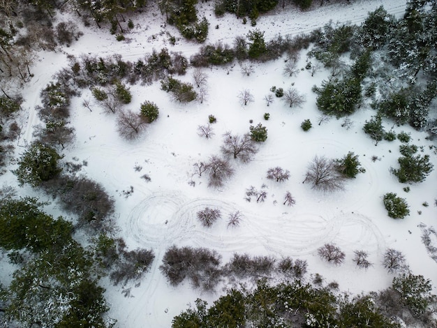 Luchtfoto drone uitzicht op een winterlandschap