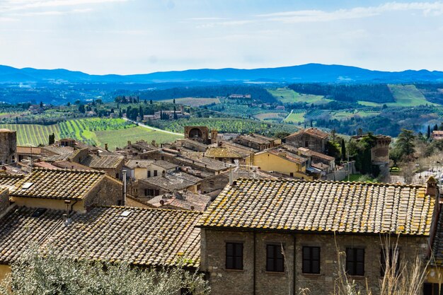 Luchtfoto in San Gimignano stad in Toscane, Italië