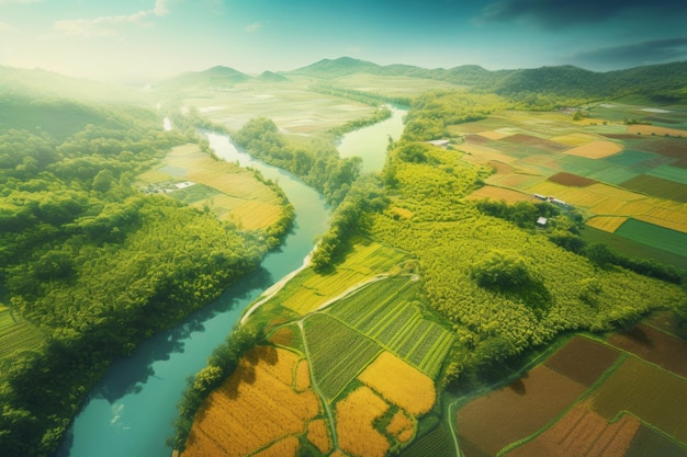 Luchtfoto landbouwgrond natuur Genereer Ai