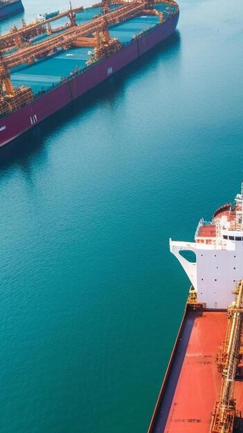 luchtfoto olieschip olietankerschip laden en lossen in de raffinaderij van het olieterminal