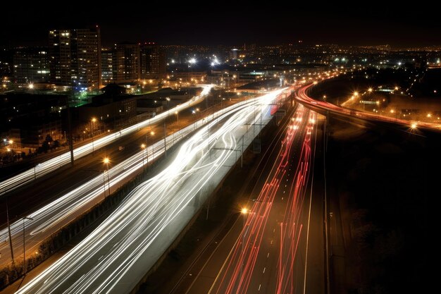 Luchtfoto's van straten in de nachtelijke stad