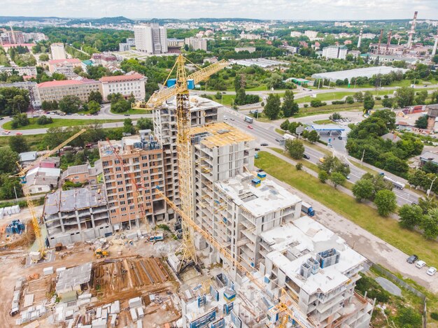 Luchtfoto van appartement bouwplaats woningbouw