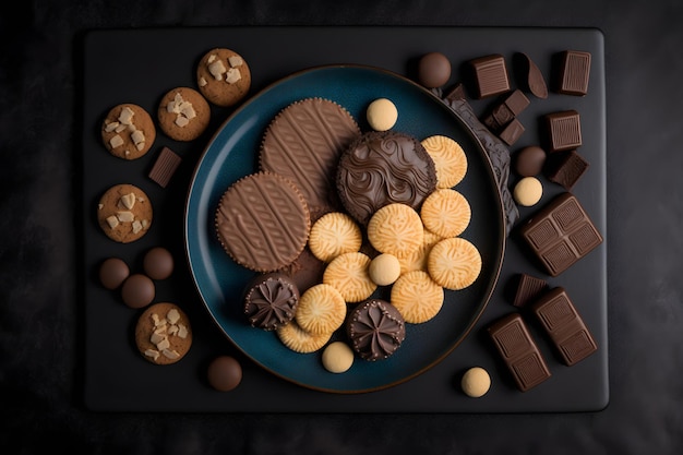 Luchtfoto van Chocolate Cube Drop Cookies geïsoleerd op een witte achtergrond