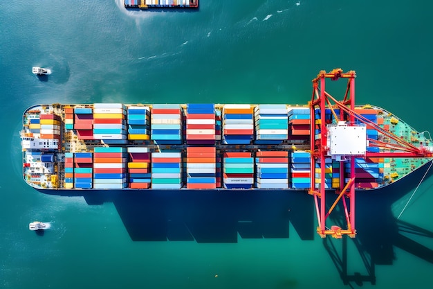 Luchtfoto van containervrachtschip in zee gegenereerde AI