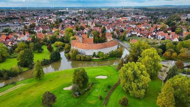 Luchtfoto van de drone waterkasteel wasserschloss burgsteinfurt steinfurt Noordrijn-Westfalen Duitsland