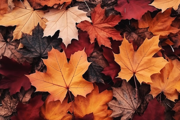 Luchtfoto van de gouden pracht van de herfst Levendige esdoornbladeren bedekken de grond in een boeiende sfeer