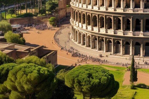 Foto luchtfoto van de iconische oude romeinse gladiatorarena, het wereldberoemde colosseum.