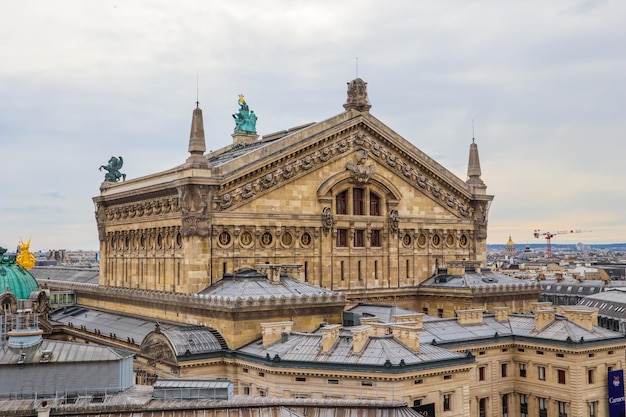 Luchtfoto van de Parijse Opera (Palais Garnier) en het stadsbeeld. Parijs, Frankrijk. april 2019