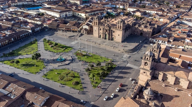 Luchtfoto van de Plaza de Armas in Cusco