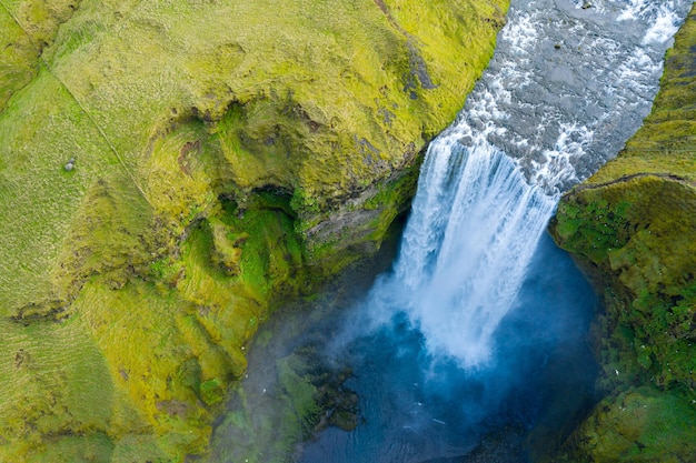 Luchtfoto van de Skogafoss-waterval in IJsland