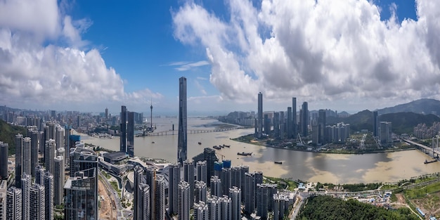 Foto luchtfoto van de skyline van het moderne architectonische landschap in zhuhai china