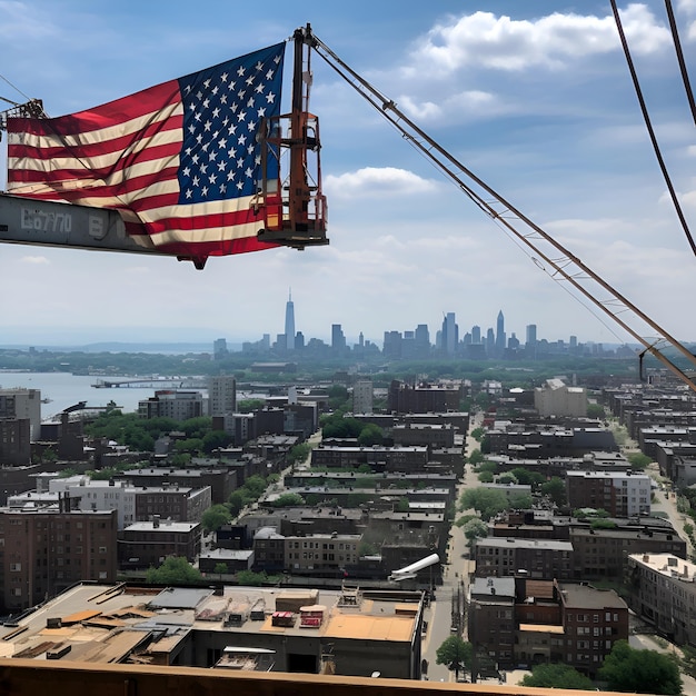 Foto luchtfoto van de skyline van new york city en de brooklyn bridge usa