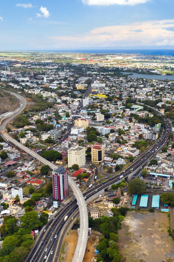 Luchtfoto van de stad Port-Louis, Mauritius, Afrika.