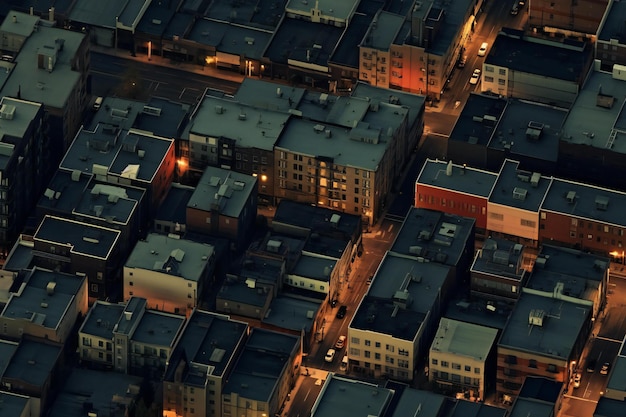 Luchtfoto van de stad 's nachts Geschoten in Denemarken