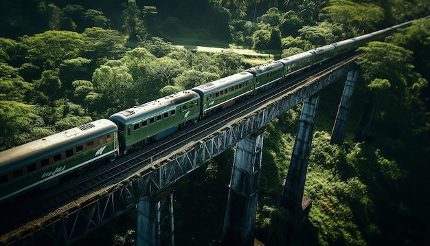 luchtfoto van de trein op het viaductfotografie