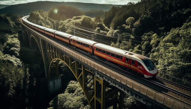 luchtfoto van de trein op het viaductfotografie