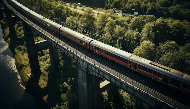 luchtfoto van de trein op het viaductfotografie