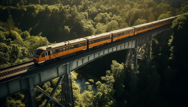 luchtfoto van de trein op het viaductfotografie