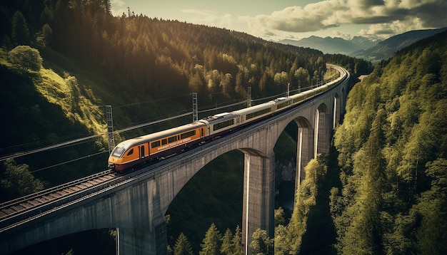 luchtfoto van de trein op het viaductfotografie