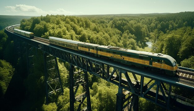 Foto luchtfoto van de trein op het viaductfotografie