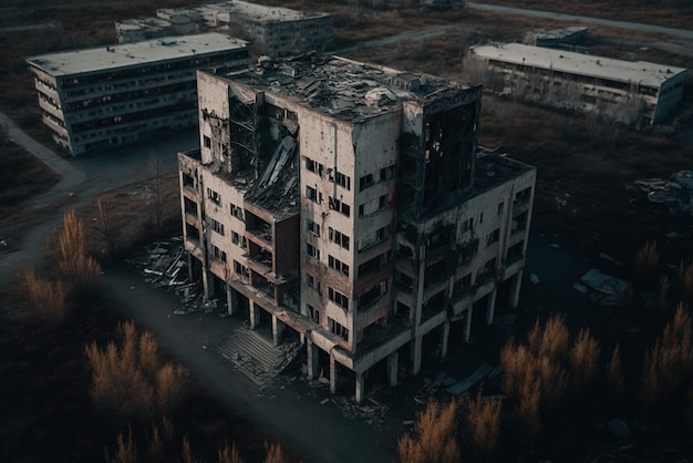 Luchtfoto van de verwoeste Oekraïense stad Bakhmut Donetsk Concept van de nasleep van de oorlog