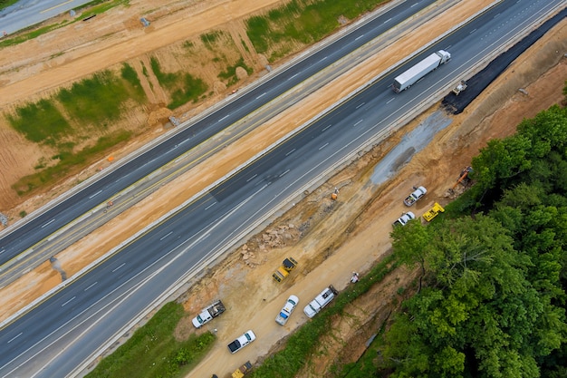 Luchtfoto van de weg in aanbouw kruispunt snelweg wederopbouw in South Carolina USA