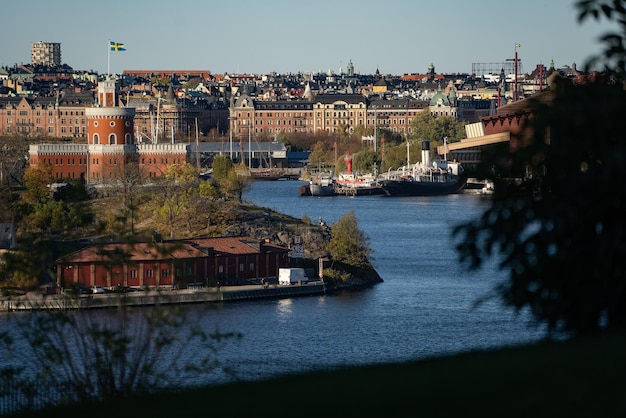 Foto luchtfoto van de zomervakantie en reisconcept in het centrum van stockholm