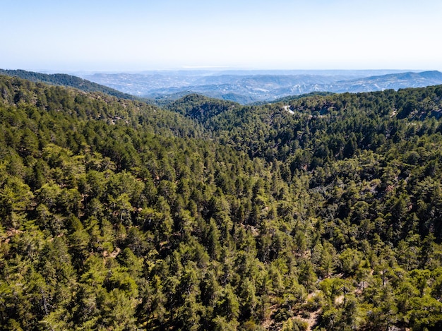 Luchtfoto van drone van beboste rotsachtige heuvels landschap