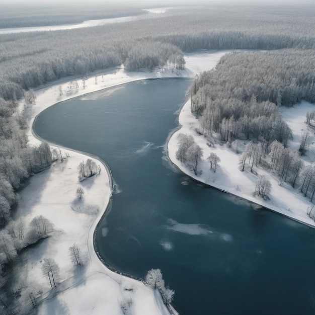 Foto luchtfoto van een bevroren meer