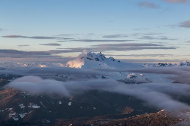 Luchtfoto van een Canadees landschap tijdens een zonsondergang in de winter Natuur Achtergrond