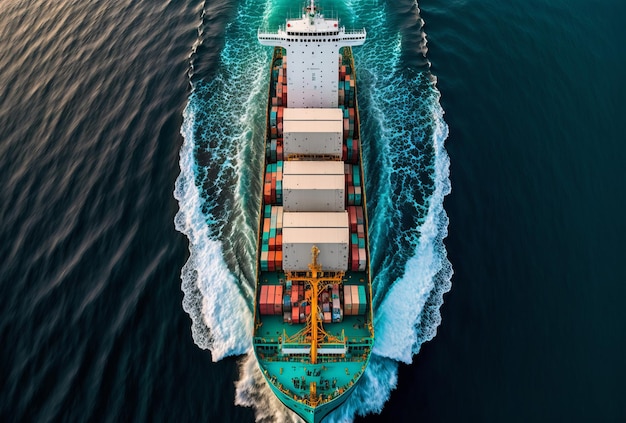 Luchtfoto van een containervrachtschip Generatieve ai