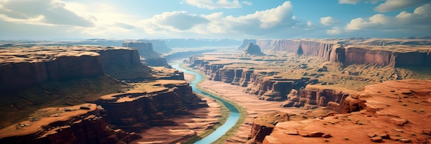 luchtfoto van een diepe kloof met ruige kliffen en een kronkelende rivier